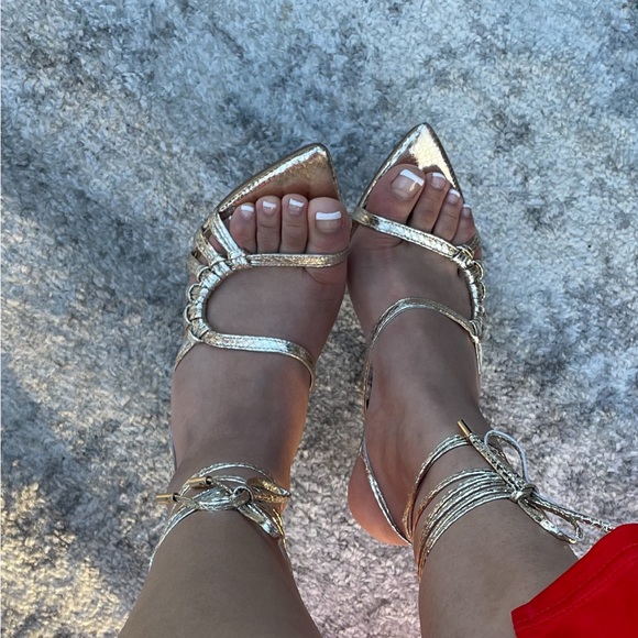 Beautiful gold snake print lace up stilettos only worn once! - Picture 5 of 5